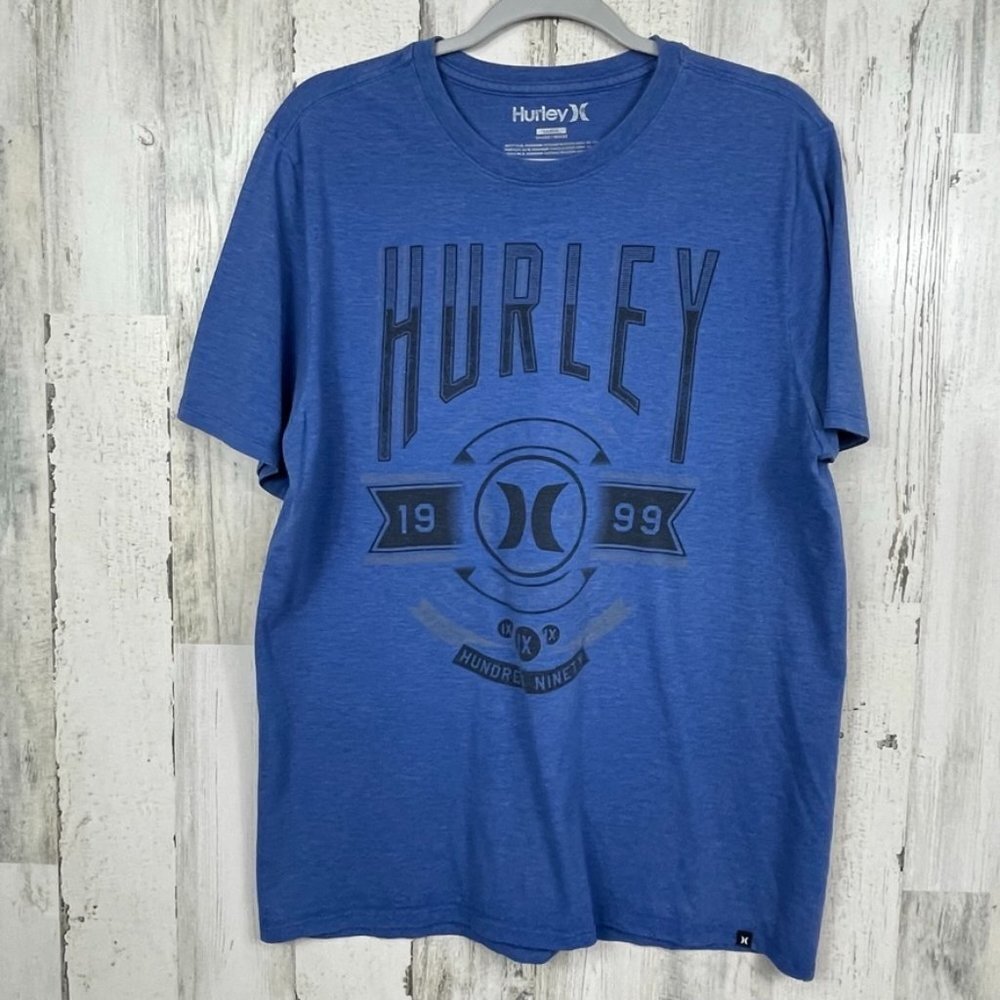 Hurley graphic tee shirt surf swim‎ grunge blue black Large